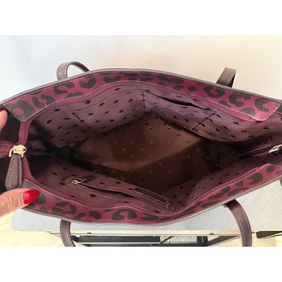 Kate Spade New York Leopard Print Margareta tote Bag burgundy shore Street - Picture 4 of 14